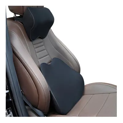 (2Pcs FullBlack) Car Headrest Pillow Neck Memory Lumbar Support Cotton Breathable Auto