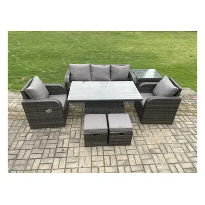 Fimous Wicker PE Rattan Outdoor Garden Furniture Set Adjustable Rising lifting Dining Table With