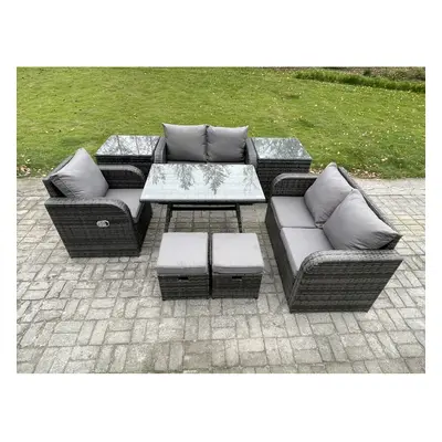 Fimous Seater Outdoor Garden Dining Sets Rattan Furniture With Love Sofa Small Footstools Side T