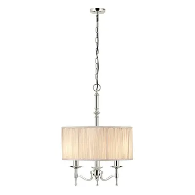 Avery Ceiling Pendant Chandelier Light Lamp Bright Nickel & Beige Round Shade