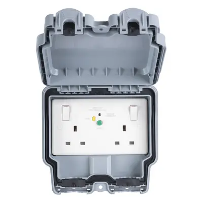 IP66 Outdoor Gang Double 13A UK Plug Socket & 30ma RCD Garden Enclosure Box