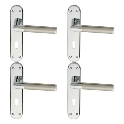 4x Round Bar Lever on Lock Backplate Door Handle x 40mm Chrome & Nickel