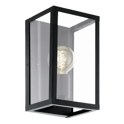 LED Wall Light / Sconce Black Steel & Clear Glass Box Shade x 60W E27 Bulb