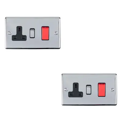 2 PACK 45A DP Oven Switch & Single 13A Switched Power Socket CHROME & White