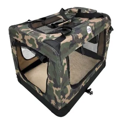 (Green Camo, Medium) HugglePets Fabric Dog Crate, Mat & Treat Food Bag