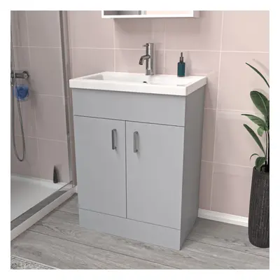 Nes Home Matte Grey 600mm Floor Standing Vanity Unit & White Basin Flat Pack