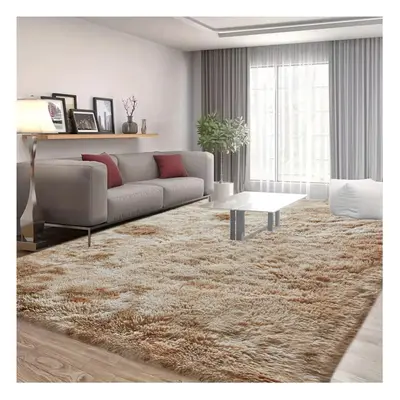 (120cm x 170cm (4ft x 5ft 8"), Tie-Dye Beige) Anti Slip Shaggy Rug For Living Room Runner Carpet