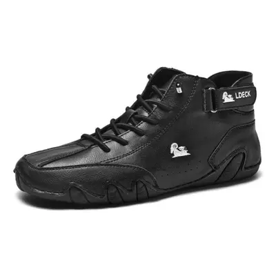 (black, 40) Handmade With Closure High Top Plush Thickening Men&apos;s Casual Shoes Toe Leather 