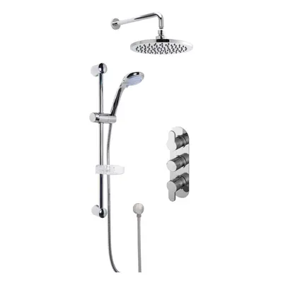 Pride Concealed Round Triple Valve with Multi Function Slide Rail Kit, Arm & Head Shower Bundle 