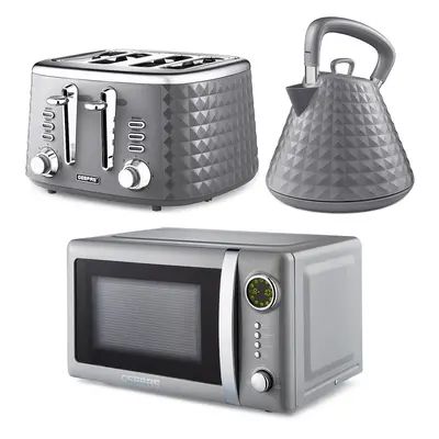 (Grey) GEEPAS Electric Kettle, Toaster & Microwave Set