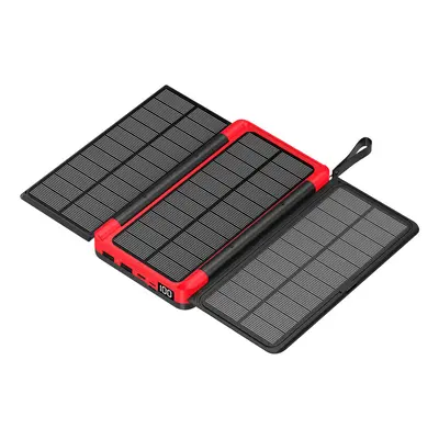 (10000mAh, Red) 20000mAh Folding Solar Power Bank with Solar Panel Qi Wireless Charger Powerbank