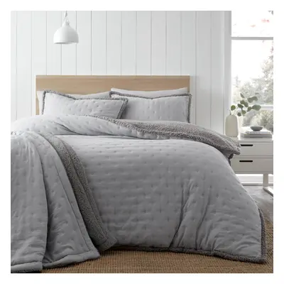 Catherine Lansfield Cosy Nori Soft Sherpa Super King Duvet Cover Set with Pillowcases, Silver