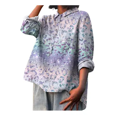 (XL24053-SZW10, XXXL) Summer Blending Shirt Women Loose Fit And Fashion-Inspired Design Shirt Fe