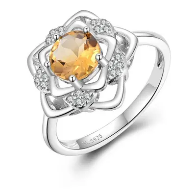 (yellow, us ring size 6#) New Arrival Flower Shape Citrine Ring Natural Gemstones Women Fine Jew