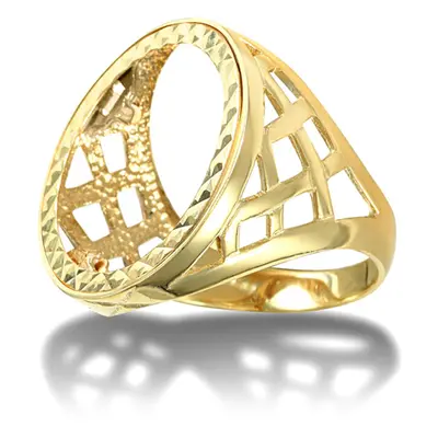 (T) Jewelco London Men's Solid 9ct Yellow Gold Thick Basket Full Sovereign Mount Ring - JRN170-F