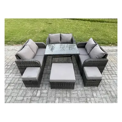 Fimous Outdoor Rattan Garden Furniture Set Seater Patio Love Sofa Set with Rectangular Dining Ta