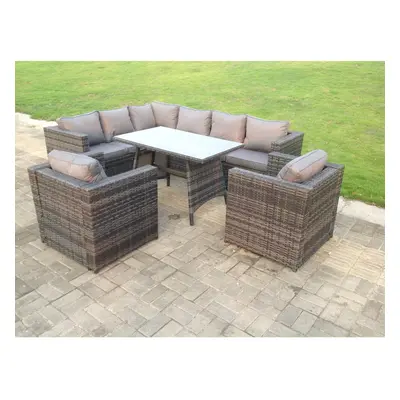 Fimous Rattan Corner Sofa Set Garden Furniture Chairs And Dining Table