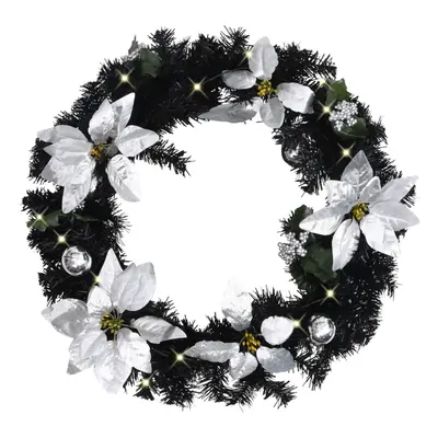 vidaXL Christmas Wreath with LED Lights Black 60cm PVC Xmas Pre-Lit Garland