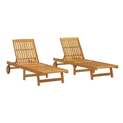 (2x sun lounger, pcs) vidaXL Sun Lounger Outdoor Sunbed Lounge Bed Garden Day Bed Solid Acacia W