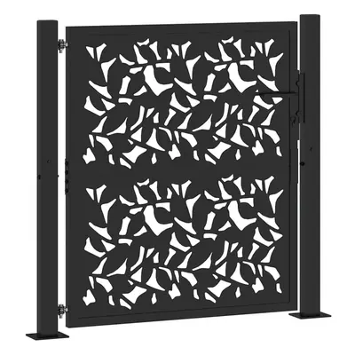 (steel/black, x cm/leaf design) vidaXL Garden Gate 105x180 cm Weathering Steel Flame Design fenc