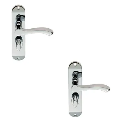 2x PAIR Scroll Lever Door Handle on Bathroom Backplate x 40mm Chrome