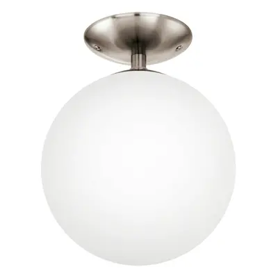 Flush Ceiling Light Satin Nickel Shade White Glass Opal Matt Bulb E27 1x60W