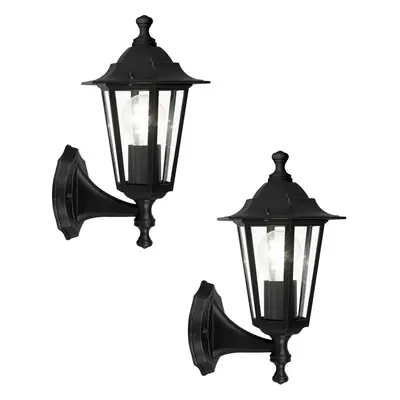 2 PACK IP44 Outdoor Wall Light Black Aluminium Lantern 1x 60W E27 Porch Lamp