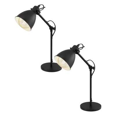 2 PACK Adjustable Table Lamp Desk Light Black & White Steel Shade 1x 40W E27