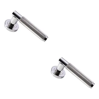 2x PAIR Knurled Grip Round Bar Lever on Round Rose Concealed Fix Polished Nickel