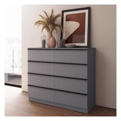 FWStyle Dark Grey Drawer Chest Of Drawer Scalloped Effect