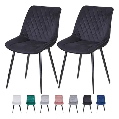 (BLACK) Set of Velvet Chairs Padded Seat Metal Legs ELLE