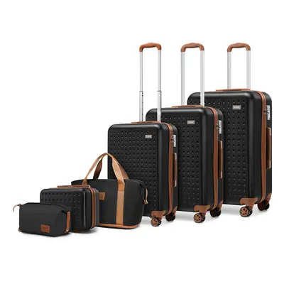 (Black) Pieces Flexible ABS Hard Shell Suitcase Set And Travel Bag Set