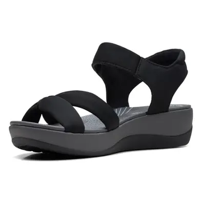 Clarks Women's Arla Shore Flat Sandal Black Textile Wide