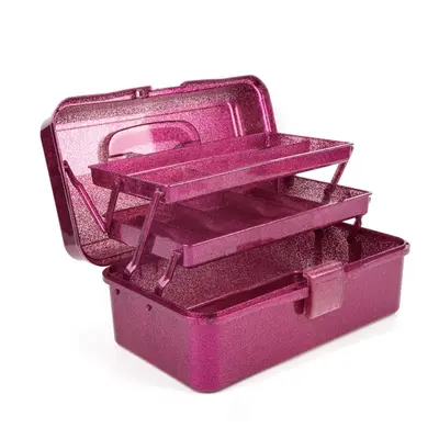 Glitter Pink & Craft Tool Storage Box, Stackable Carry Tackle Box