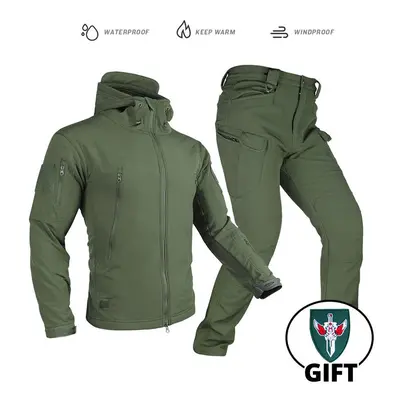 (LY GN Suit, L) Tactical Jacket Fleece Winter Men Hiking Jackets Windbreaker Waterproof Soft She