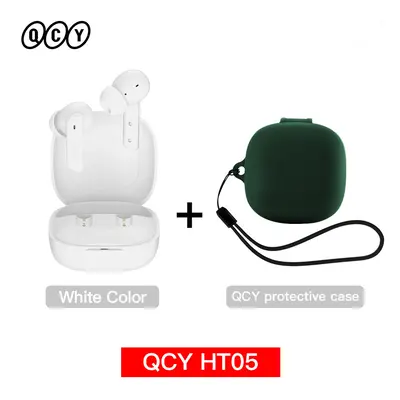 (White with Case02) QCY HT05 ANC Wireless TWS Bluetooth 5.2 Earphones 40dB Active Noise Cancella