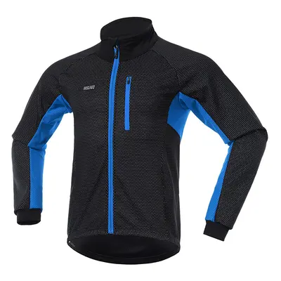 (Blue, XXL) Winter Cycling Jacket Men Thermal Fleece Cycling Jacket Windproof Waterproof Warm Bi