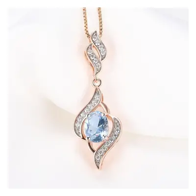 (as the picture, 45cm) Sterling Silver Rose Gold Plated Pendant Necklaces Jewelry For Women Blue