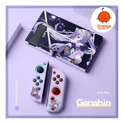 (Purple4) Soft Protective Cover For NS Switch/oled Genshin Anime Characters TPU Material Anti-sl