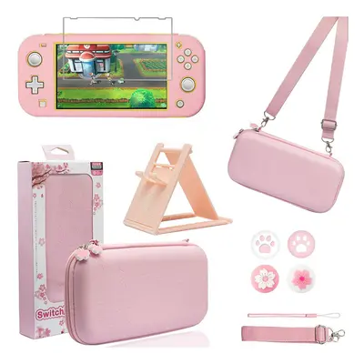 (Case Bundle 1) Pink Travel Case Accessories For Nintendo Switch Lite Cute Sakura Poch Carrying 