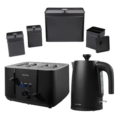 Salter COMBO-8859 Kuro Set ? with Storage Canisters, Bin, Tea/Coffee/Sugar Tins, 1.7L Fast Boil 