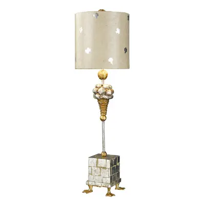 Table Lamp Duck Feet Square Base Cream & Silver Leaf Cylinder Shade LED E27 60W