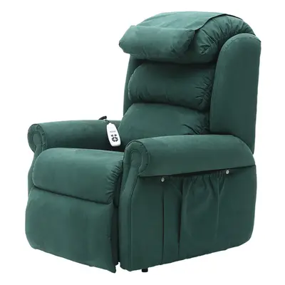 Dual Motor Rise and Recline Armchair - Waterfall Pillow - Green Suedette Fabric