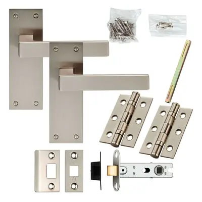 Door Handle & Latch Pack Satin Nickel Low Profile Square Lever Slim Backplate