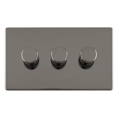 3 Gang Rotary Dimmer Switch Way LED SCREWLESS BLACK NICKEL Light Dimming Wall