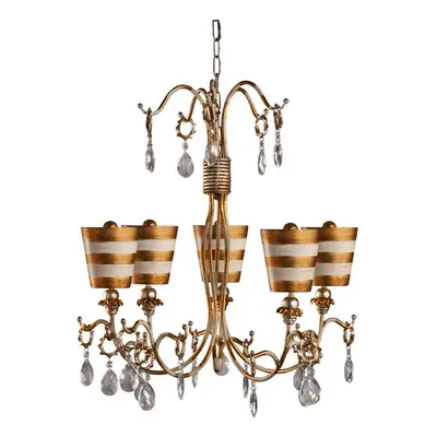 5 Bulb Chandelier Hanging Pendant LIght Gold & Cream Patina LED E27 40W Bulb