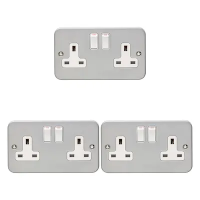 3 PACK Gang Double 13A Switched UK Plug Socket HEAVY DUTY METAL CLAD Power