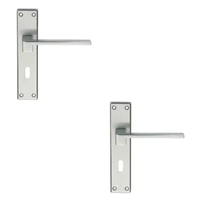 2x PAIR Flat Straight Lever on Lock Backplate Handle x 40mm Satin Chrome