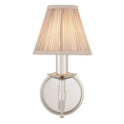 Avery Luxury Single Arm Wall Light Traditional Bright Nickel & Beige Pleat Shade