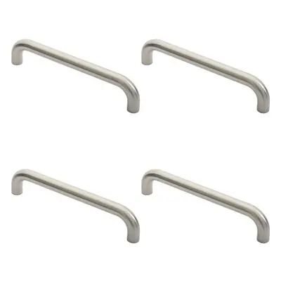 4x Round D Bar Pull Handle x 25mm 300mm Fixing Centres Satin Steel